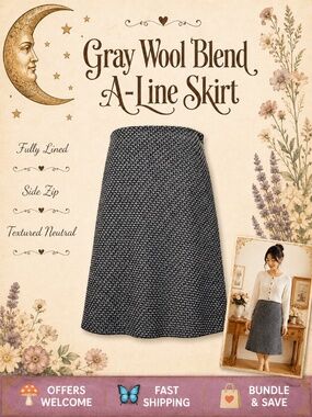 Old Navy Gray Wool Blend A‑Line Skirt Fully Lined Side Zip Size 4